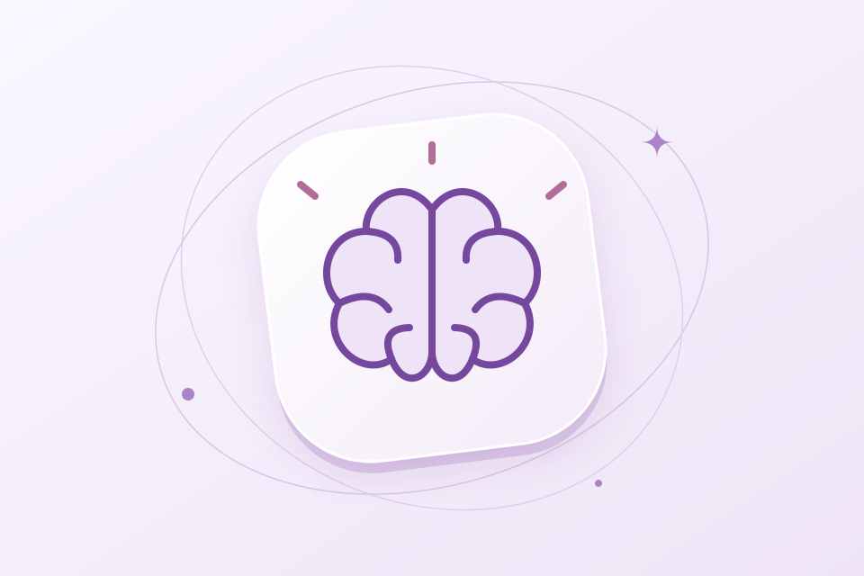 A busy mind, symbolised by a brain with small thought sparks